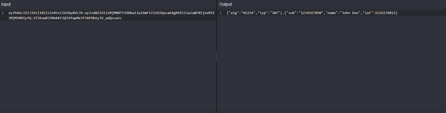 The decoded header and payload segments of the JWT.