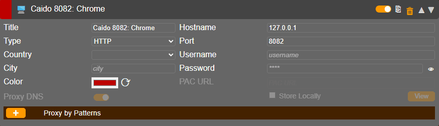 FoxyProxy configuration for port 8082.
