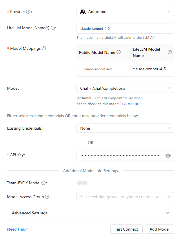 LiteLLM provider configuration.
