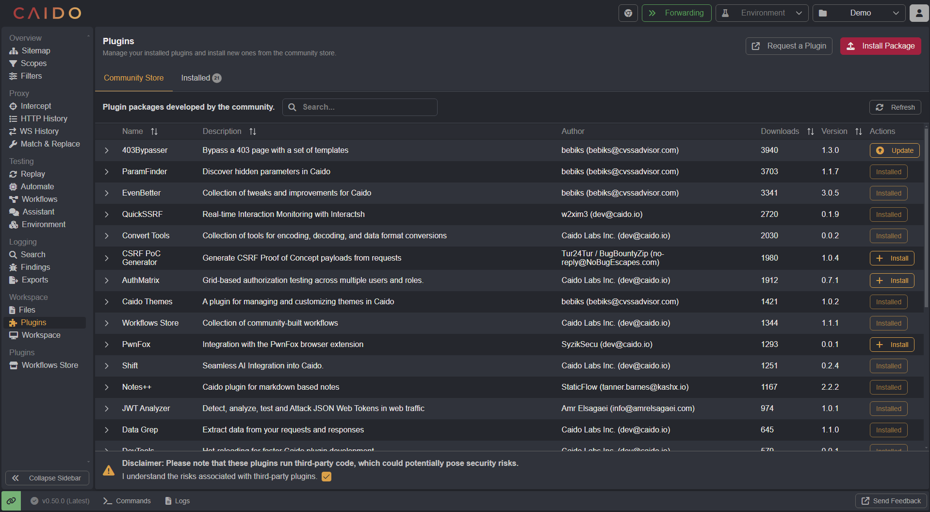 The Plugins interface.