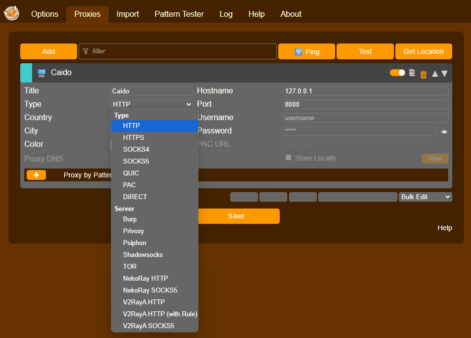 Proxy settings type.