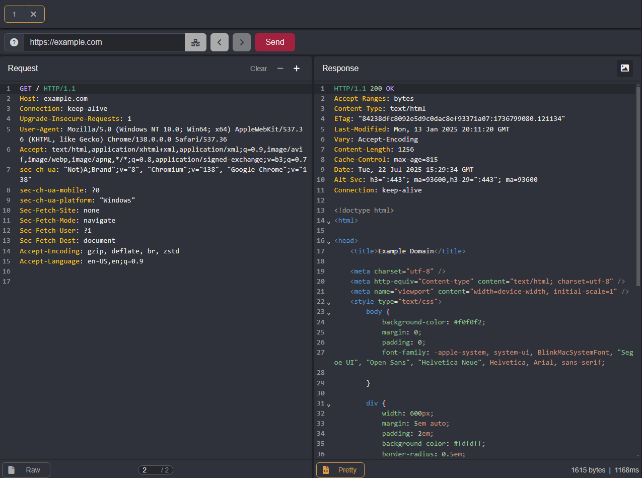 The result of sending a request in Replay.