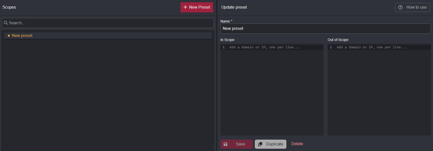 Creating a new scope preset manually.
