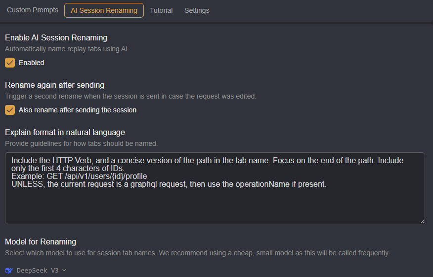 Session tab renaming settings.