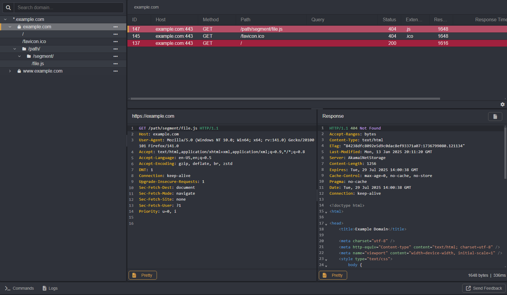 Viewing a Sitemap node's requests.