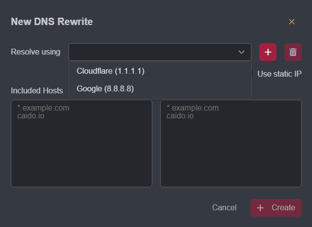 Google or Cloudflare DNS server options.
