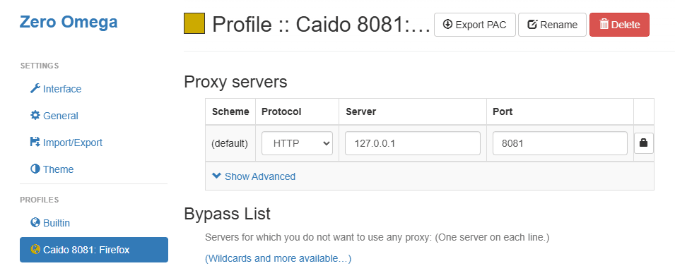 ZeroOmega configuration for port 8081.